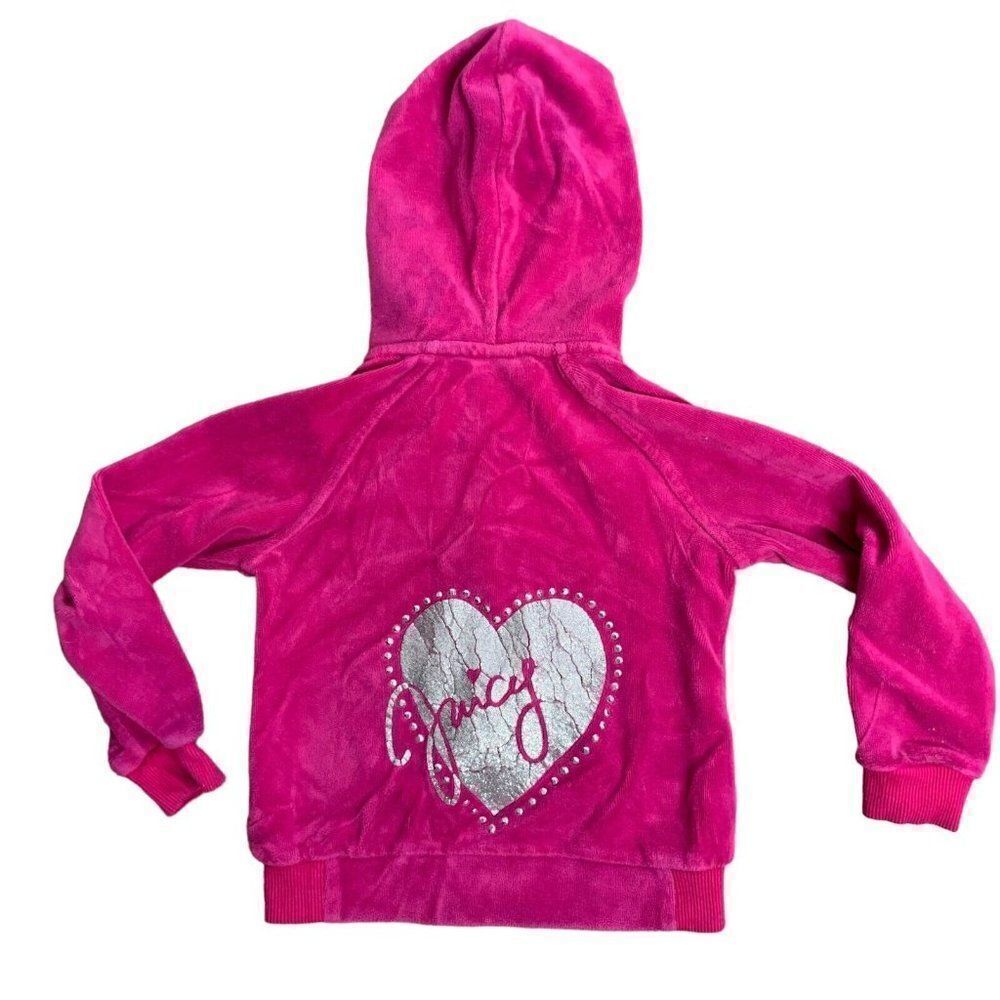 Juicy Couture Velour Hoodie Sweatshirt 4T Pink Rhinestone Ruffle Pockets Glitter